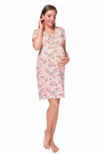 Νυχτικό εγκυμοσύνης και θηλασμού Floral Μπεζ με κοντά μανίκια