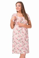 Νυχτικό εγκυμοσύνης και θηλασμού Floral Μπεζ με κοντά μανίκια - Image 2