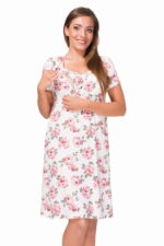 Νυχτικό εγκυμοσύνης και θηλασμού Floral Λευκό με κοντά μανίκια - Image 2