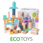 Ξύλινα τουβλάκια 50 τεμ, κουβά + διαλογέας Ecotoys - Image 5