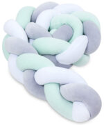 Πάντα πλεξούδα τριπλή χειροποίητη Velvet 200x18εκ mint - grey - white - Image 5