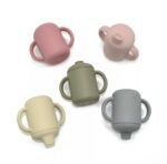 Ποτηράκι σιλικόνης με χερούλια Dusty Pink 120ml - Image 5