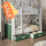 GASPAR Κουκέτα με Συρτάρια και Βιβλιοθήκη Λευκό / Πράσινο - Bazaar