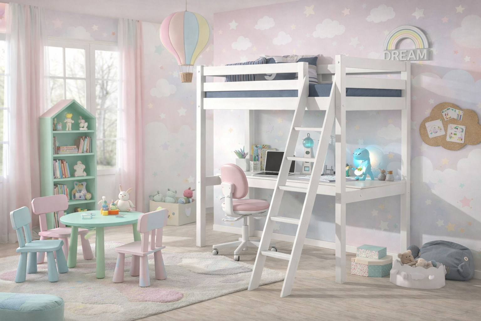 Pino kouketa me grafeio Pino κουκέτα με γραφείο μασίφ Λευκή - Image 1