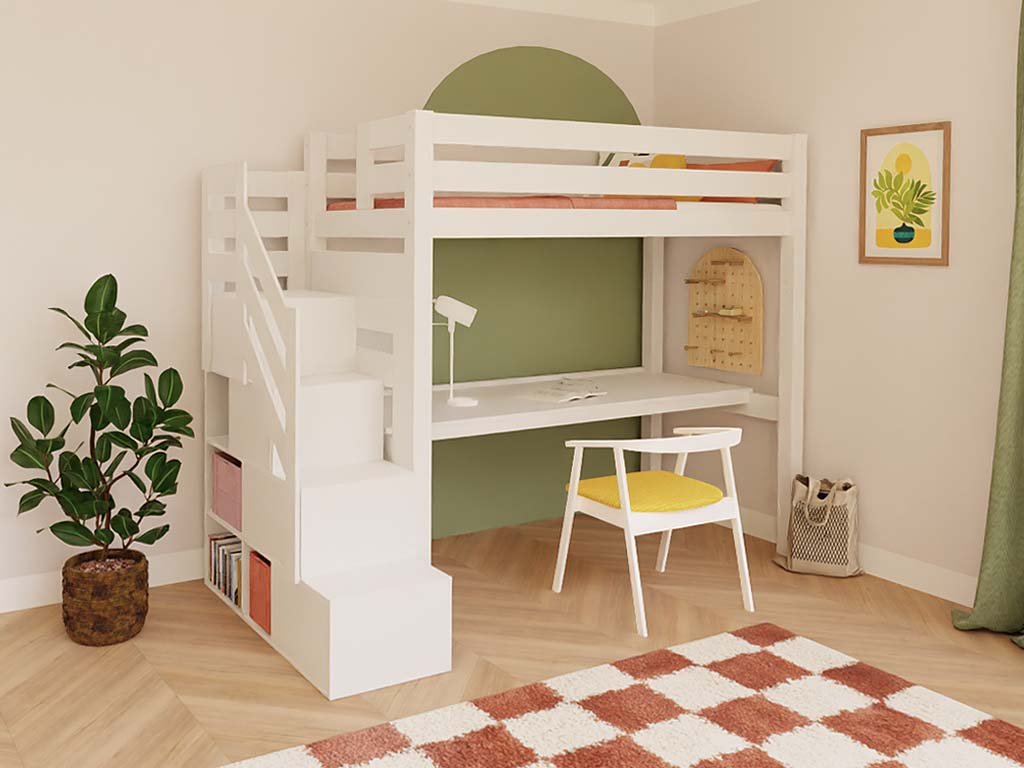 Loft kouketa me grafeio Everest κουκέτα με γραφείο και σκαλοπάτια μασίφ - Image 1