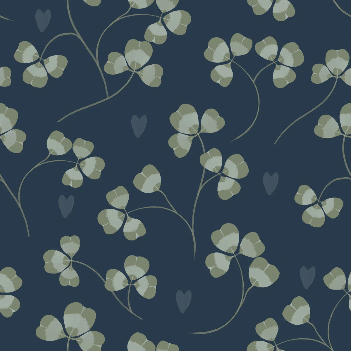 Pastel-Clovers-and-Hearts-Navy-Blue Ταπετσαρία Pastel Clover and Hearts Navy Blue - Image 1