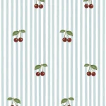 Ταπετσαρία Little Cherries on Blue Stripes