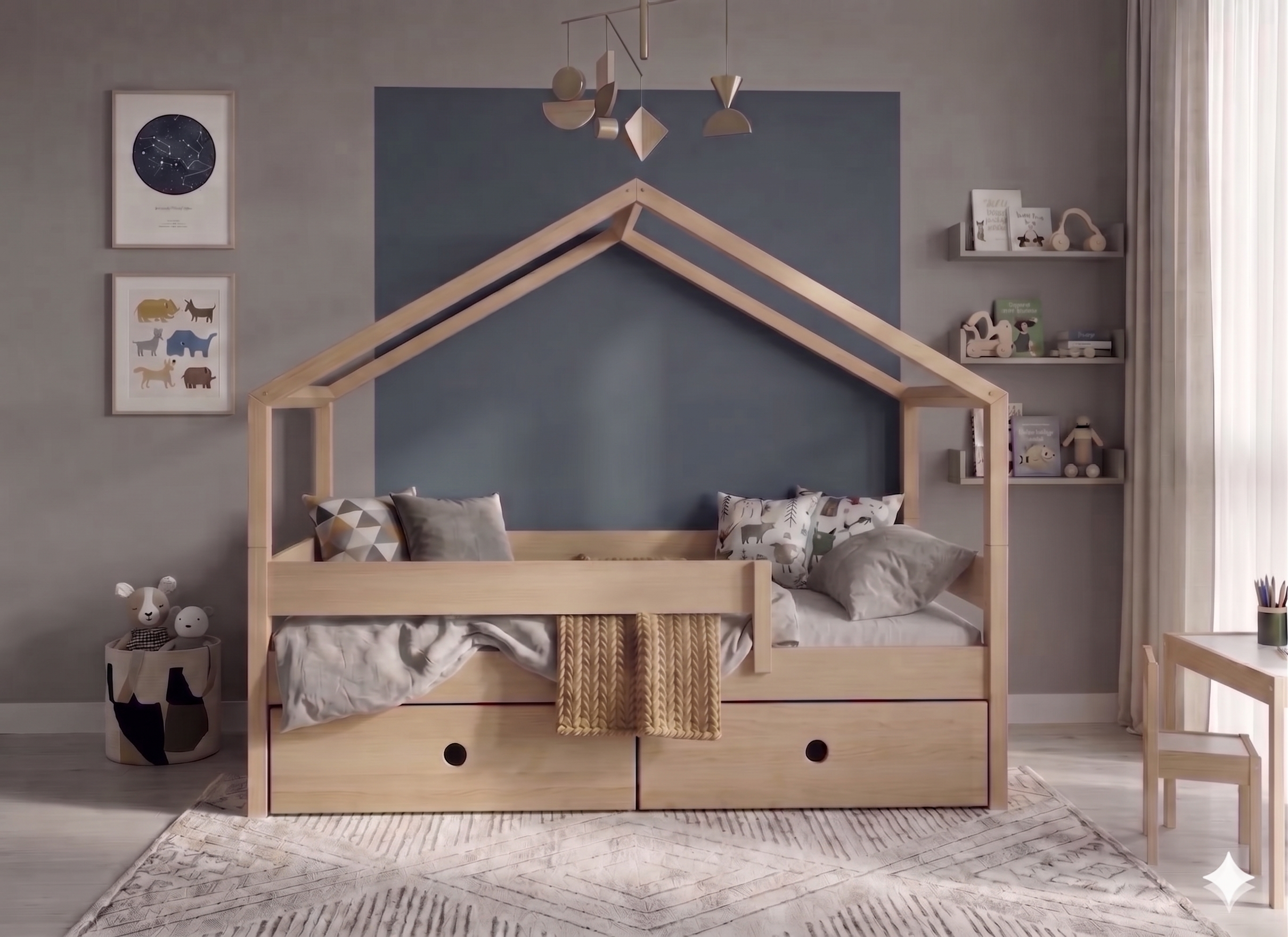 Housebed Dreamy Dreamy Housebed Κρεβάτι σπιτάκι από μασίφ οξιά με αφαιρούμενη σκεπή - Image 1